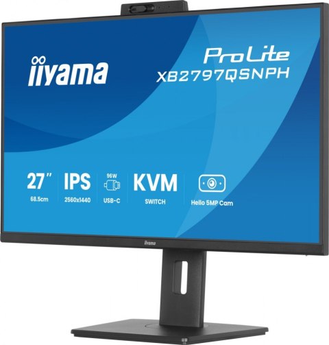 Monitor 27 cali Prolite XB2797QSNPH-B1,IPS,QHD,CAM,MIC,HDMI, DP, 4xUSB,75Hz, USB-C DOCK 96W, RJ45,KVM, 2x2W, 5MP WINDOWS HELLO,