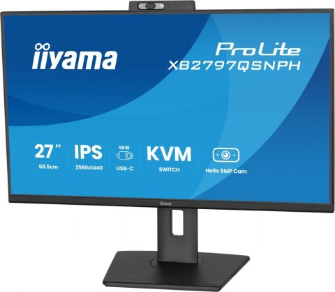 Monitor 27 cali Prolite XB2797QSNPH-B1,IPS,QHD,CAM,MIC,HDMI, DP, 4xUSB,75Hz, USB-C DOCK 96W, RJ45,KVM, 2x2W, 5MP WINDOWS HELLO,