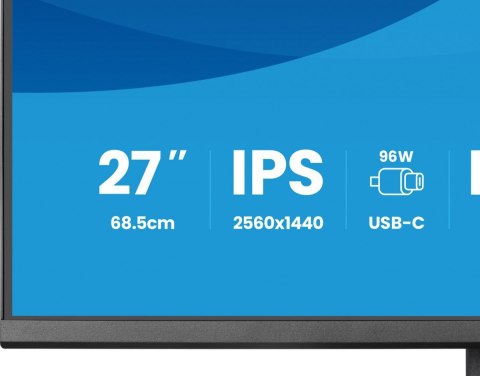 Monitor 27 cali Prolite XB2797QSNPH-B1,IPS,QHD,CAM,MIC,HDMI, DP, 4xUSB,75Hz, USB-C DOCK 96W, RJ45,KVM, 2x2W, 5MP WINDOWS HELLO,