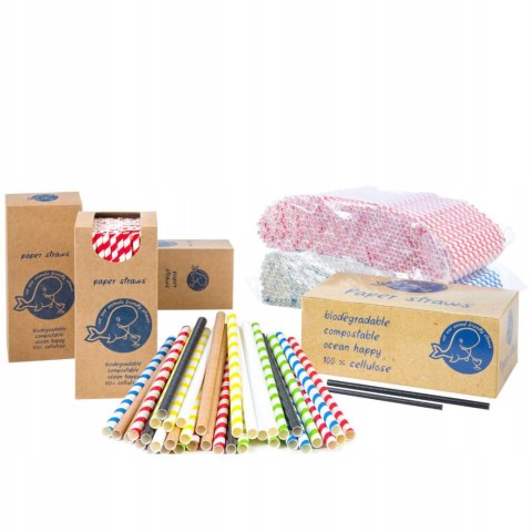 Słomki papierowe BIO ekologiczne PAPER STRAWS grube 8/205mm - biało-niebieskie 160szt.