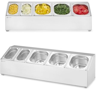 Stojak ekspozytor stalowy na pojemniki gastronomiczne 3x GN 1/6 2x GN 1/9