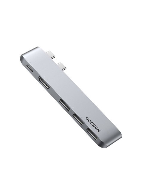 Ugreen wielofunkcyjny HUB 2x USB Typ C na USB Typ C PD (Thunderbolt 3, 100W, 4K@60 Hz, 10 Gbps) / HDMI 4K@30 Hz / 3x USB 3.0 do 