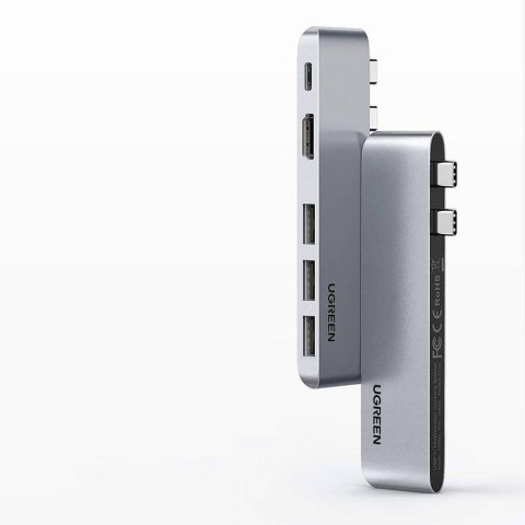 Ugreen wielofunkcyjny HUB 2x USB Typ C na USB Typ C PD (Thunderbolt 3, 100W, 4K@60 Hz, 10 Gbps) / HDMI 4K@30 Hz / 3x USB 3.0 do 