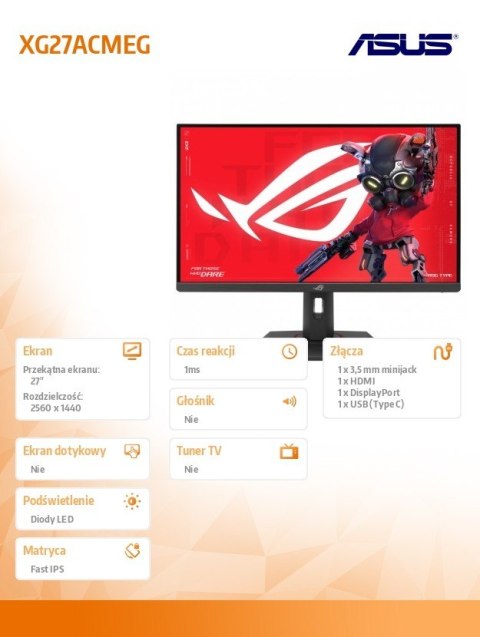 Monitor 27 cali XG27ACMEG ROG IPS QHD HDMI USB DP