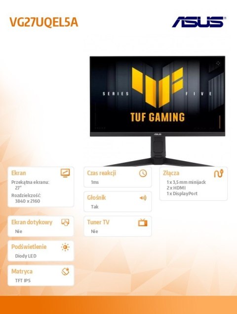 Monitor 27 cali VG27UQEL5A TUF IPS 4K HDMI USB DP