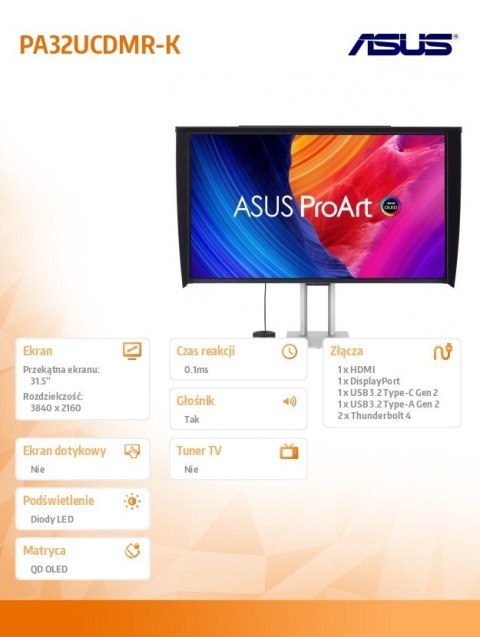 Monitor 31.5 cala PA32UCDMR-K 4K UHD 240Hz HDMI USB-C