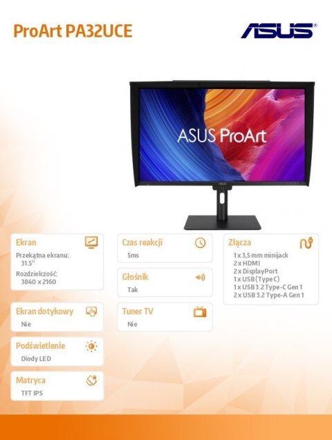 Monitor 32 cale PA32UCE ProArt 4K IPS HDMI*2 DP*2 USB-C