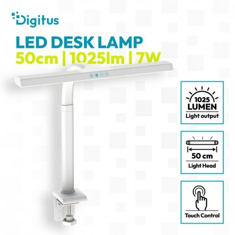 Lampa biurkowa LED, 50 cm, 1025 lm, 7 W, temp. barw 3000K-6500K, biała