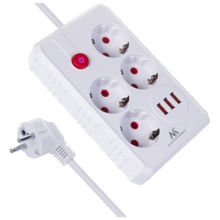 Listwa zasilająca MCE393 W 4 gniazdka, 3xUSB, 110-240V AC 50/60Hz. 2.1A max 2500W, 3m biała
