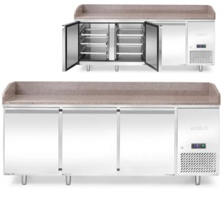 Stół chłodniczy do pizzy z granitowym blatem rantem 3-drzwiowy 375 l 400 W 201x80x88 cm