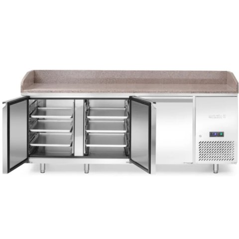 Stół chłodniczy do pizzy z granitowym blatem rantem 3-drzwiowy 375 l 400 W 201x80x88 cm