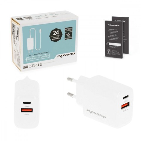 Ładowarka GaN 20W USB-C PD + USB-A (biała)