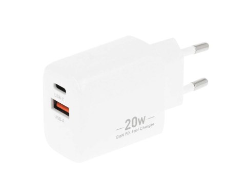 Ładowarka GaN 20W USB-C PD + USB-A (biała)