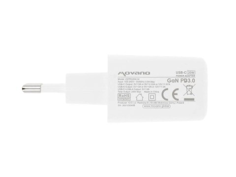 Ładowarka GaN 20W USB-C PD + USB-A (biała)
