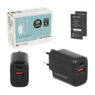 Ładowarka GaN 20W USB-C PD + USB-A (czarna)