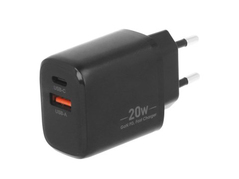 Ładowarka GaN 20W USB-C PD + USB-A (czarna)