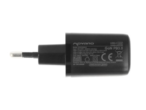 Ładowarka GaN 20W USB-C PD + USB-A (czarna)