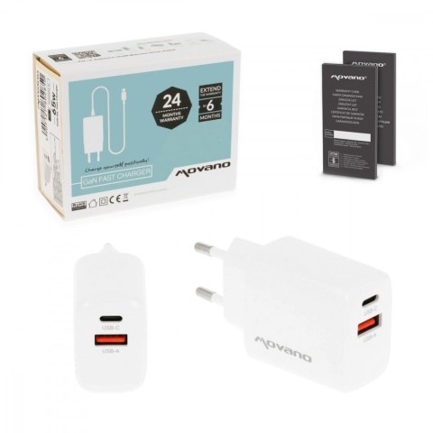 Ładowarka GaN 30W USB-C PD + USB-A (biała)
