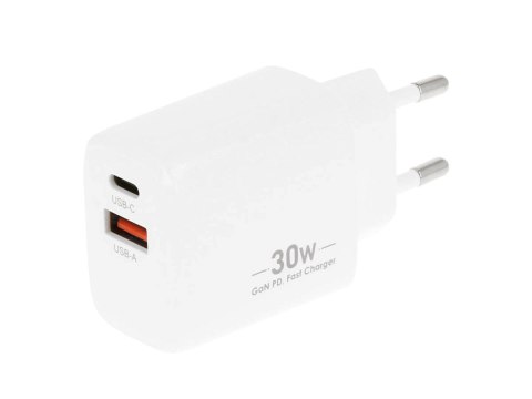 Ładowarka GaN 30W USB-C PD + USB-A (biała)