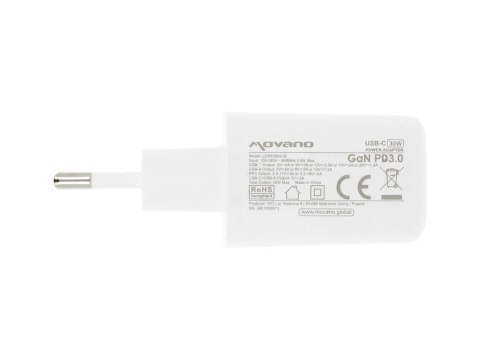 Ładowarka GaN 30W USB-C PD + USB-A (biała)