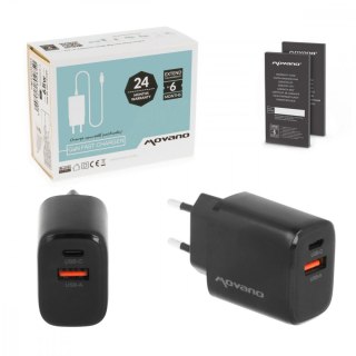 Ładowarka GaN 30W USB-C PD + USB-A (czarna)