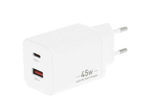 Ładowarka GaN 45W USB-C PD + USB-A (biała)