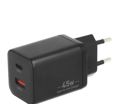 Ładowarka GaN 45W USB-C PD + USB-A (czarna)