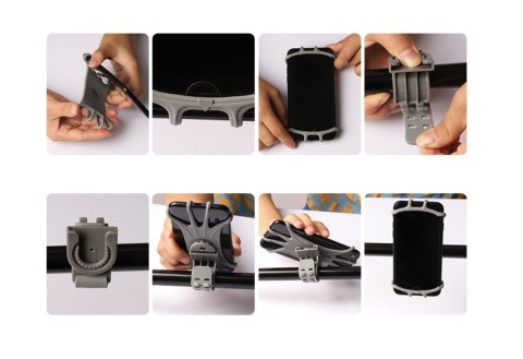 Obrotowy silikonowy uchwyt rowerowy na telefon z odczepianym zaciskiem czarny