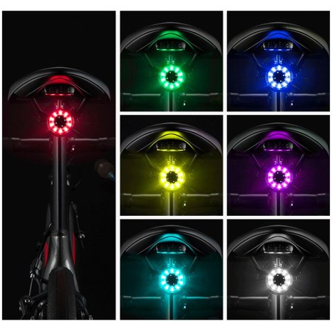 Lampka rowerowa tylna Q1 7 kolorów LED Strobe + kabel USB-C - USB-A - czarna ROCKBROS