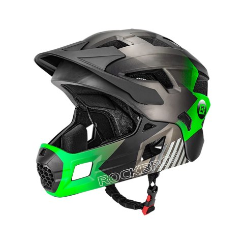 Kask rowerowy dziecięcy z odpinaną szczęką rozmiar M 54-57cm - zielony ROCKBROS