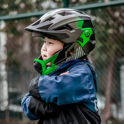 Kask rowerowy dziecięcy z odpinaną szczęką rozmiar M 54-57cm - zielony ROCKBROS