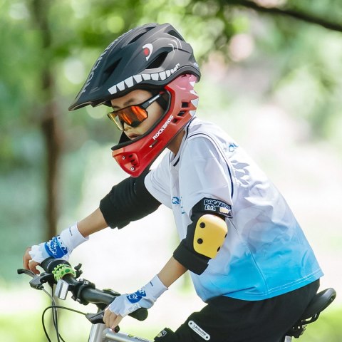 Kask rowerowy dziecięcy z odpinaną szczęką rozmiar S 48-52cm - czarny rekin ROCKBROS