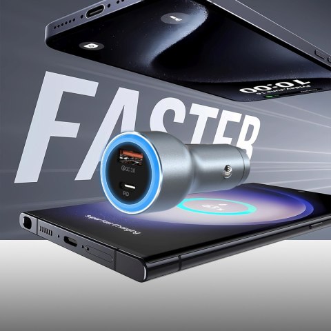 Ładowarka samochodowa USB-A USB-C PD QC LED 120W - szary DUDAO