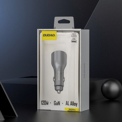Ładowarka samochodowa USB-A USB-C PD QC LED 120W - szary DUDAO