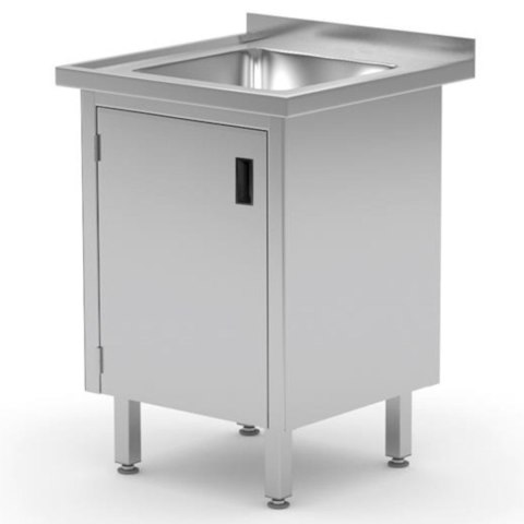 Zlew roboczy gastronomiczny z szafką z drzwiami na zawiasach spawany 60x60x85 cm - Hendi 813522 Hendi