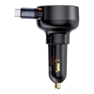 Ładowarka samochodowa Enjoyment Pro ze zwijanym kablem USB-C 60W czarna BASEUS