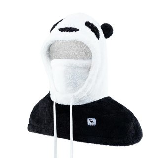 Ciepła kominiarka zimowa z futerka Panda dla dzieci i dorosłych rozmiar M - czarna/biała Qunature
