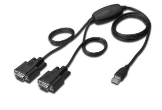 Kabel adapter USB-A 2.0 męski do 2x RS232 (DB9) męski | Chipset FTDI FT2232H | Czarny | Mocowanie na śruby | 1.5m