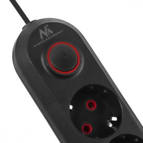 Listwa zasilająca MCE394 B, 1,5m|3 gniazda + 3xUSB. 110-240V AC 50/60Hz, 2.1A max 2500W, czarna