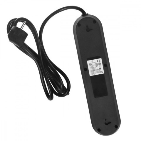 Listwa zasilająca MCE394 B, 1,5m|3 gniazda + 3xUSB. 110-240V AC 50/60Hz, 2.1A max 2500W, czarna