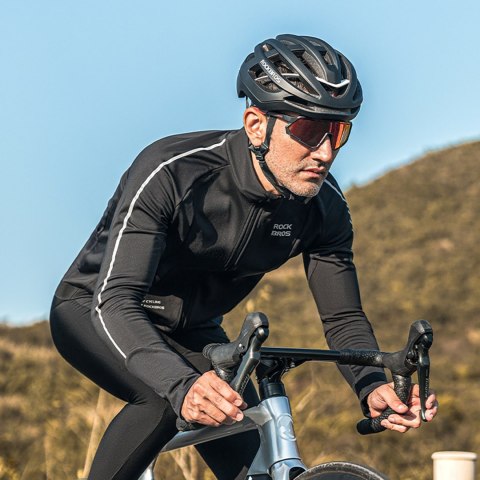 Koszulka kolarska rowerowa z długim rękawem ciepła jesień/zima XL - czarna