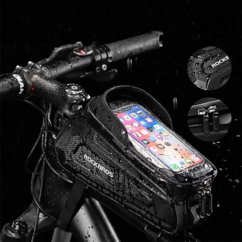 Sakwa rowerowa na ramę pancerna z kieszonką na telefon nawigację 1.7l + pokrowiec - czarna ROCKBROS