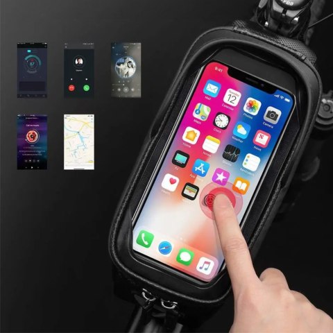 Sakwa rowerowa na ramę pancerna z kieszonką na telefon nawigację 1.7l + pokrowiec - czarna ROCKBROS