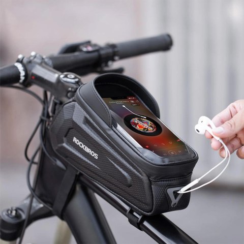 Sakwa rowerowa na ramę pancerna z kieszonką na telefon nawigację 1.7l + pokrowiec - czarna ROCKBROS