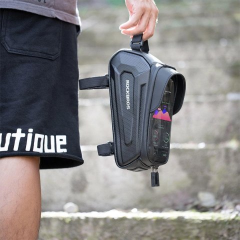 Sakwa rowerowa na ramę pancerna z kieszonką na telefon nawigację 1.7l + pokrowiec - czarna ROCKBROS