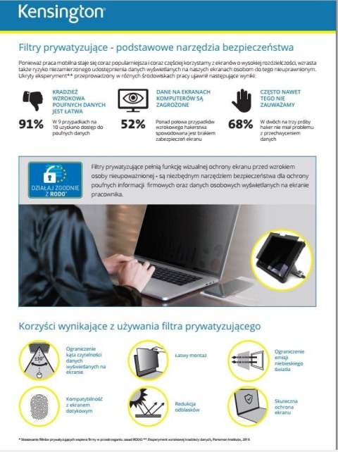 Filtr prywatyzujący, 2-stronny, zdejmowany, do monitora 27 cali, 16:9