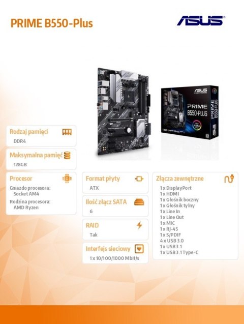 Płyta główna PRIME B550-PLUS AM4 4DD R4 HDMI/DP M.2 ATX