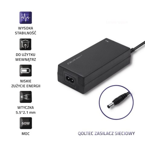 Zasilacz desktopowy 60W | 12V | 5A | 5.5*2.1 |+kabel zasilający